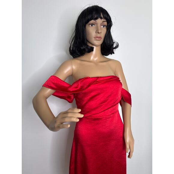 NWT Vesper London Red Off-Shoulder Drape Neck Bodycon Midi Dress Size XS - Picture 16 of 16